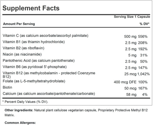 Andrew Lessman Vitamin C 500 Plus B-Complex capsules close-up, easy-to-swallow daily supplement.