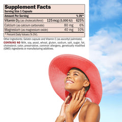 Close-up of Andrew Lessman Vitamin D3 5000 IU capsules for easy daily supplementation.