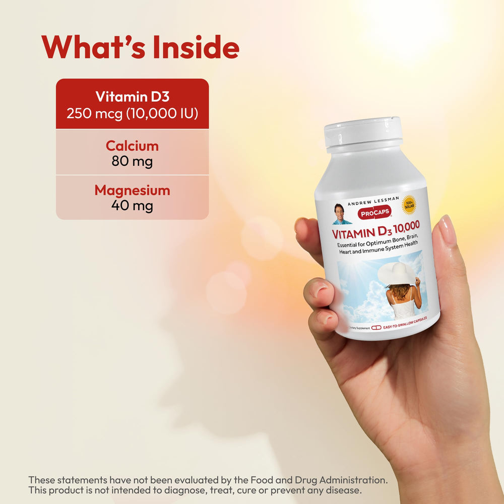 Label detail of Andrew Lessman Vitamin D3 10,000 IU showing potency