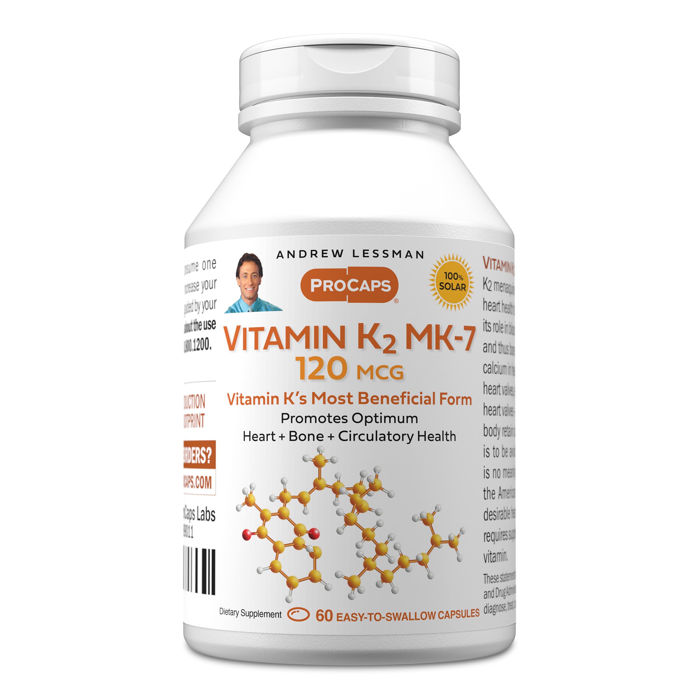 Andrew Lessman Vitamin K2 MK-7 120 mcg bottle with 60 softgels for calcium utilization