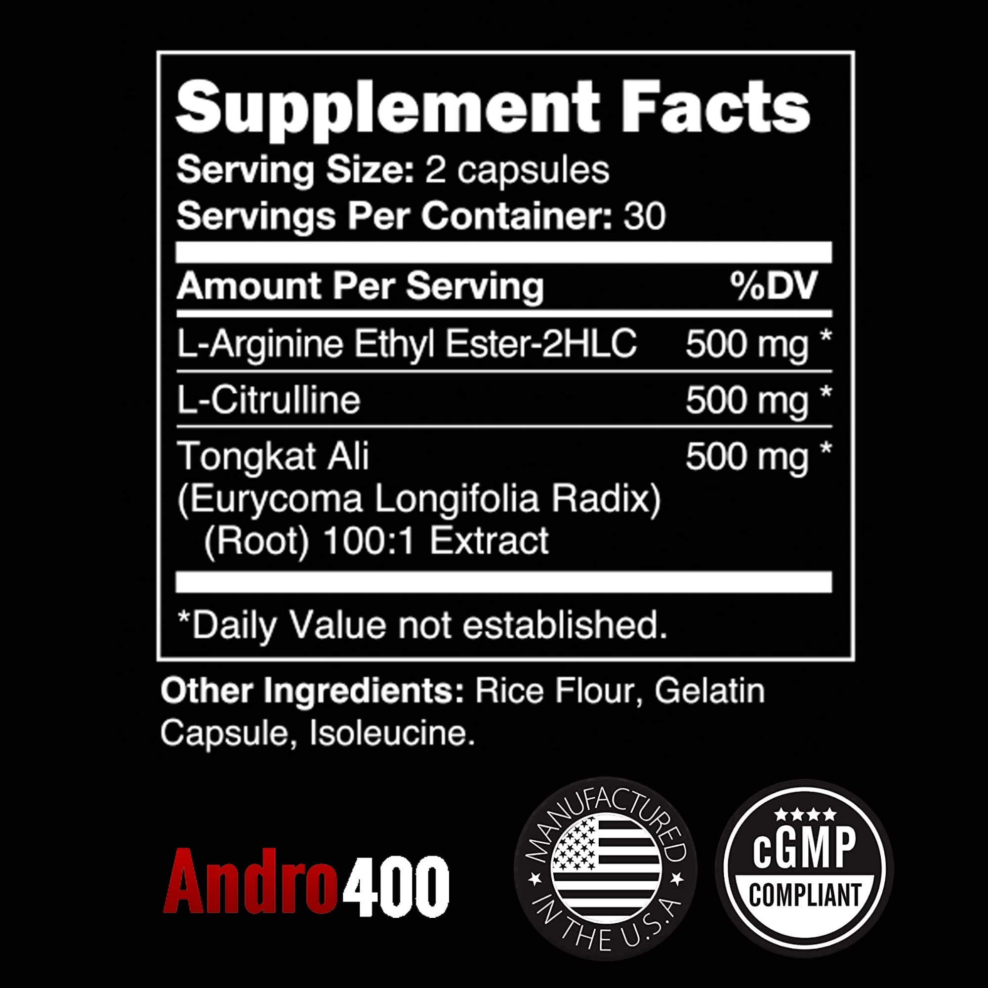 Andro400 Max bottle label close-up signaling quality for endurance.