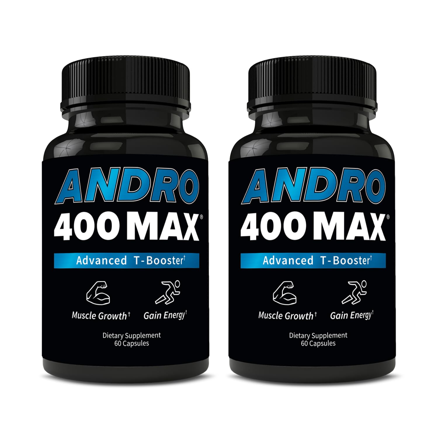Andro400 Max Advanced T-Support Nitric Oxide Booster bottle promotes energy and circulation.