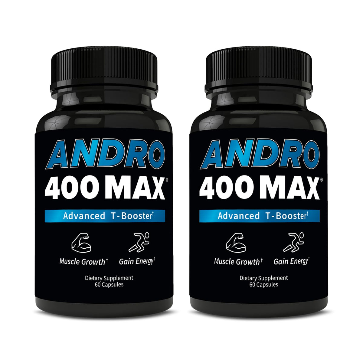 Andro400 Max Advanced T-Support Nitric Oxide Booster bottle promotes energy and circulation.