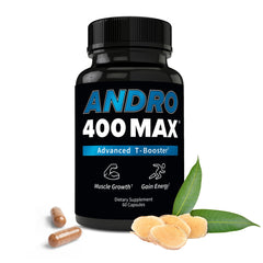 Andro400 Max bottle pour illustrates quick access to daily energy for active men.