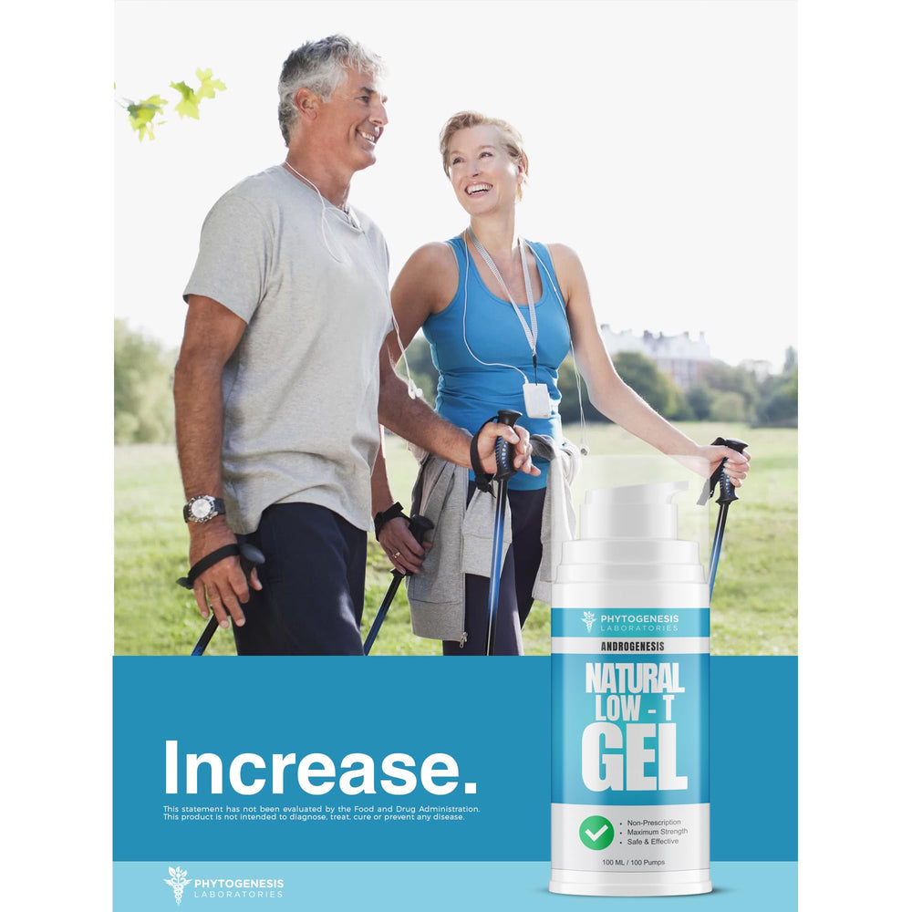 Androgenesis gel bottle showcased with blue packaging as hero image.