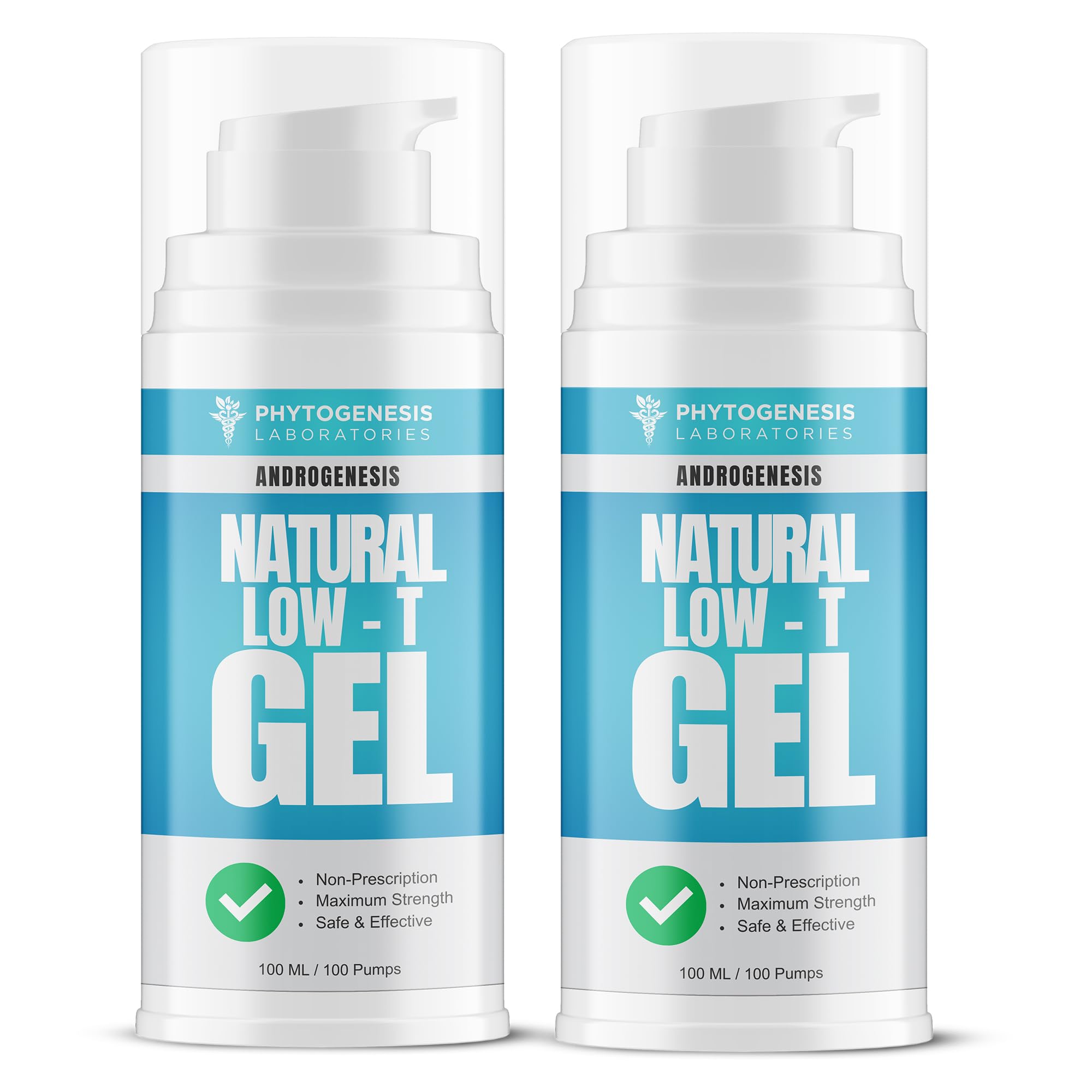 Androgenesis natural low-t support gel bottle front with blue label for energy support.