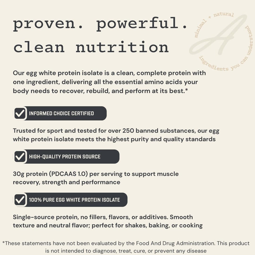 Anea Egg White Protein Isolate dairy-free label: suitable for lactose-sensitive athletes.