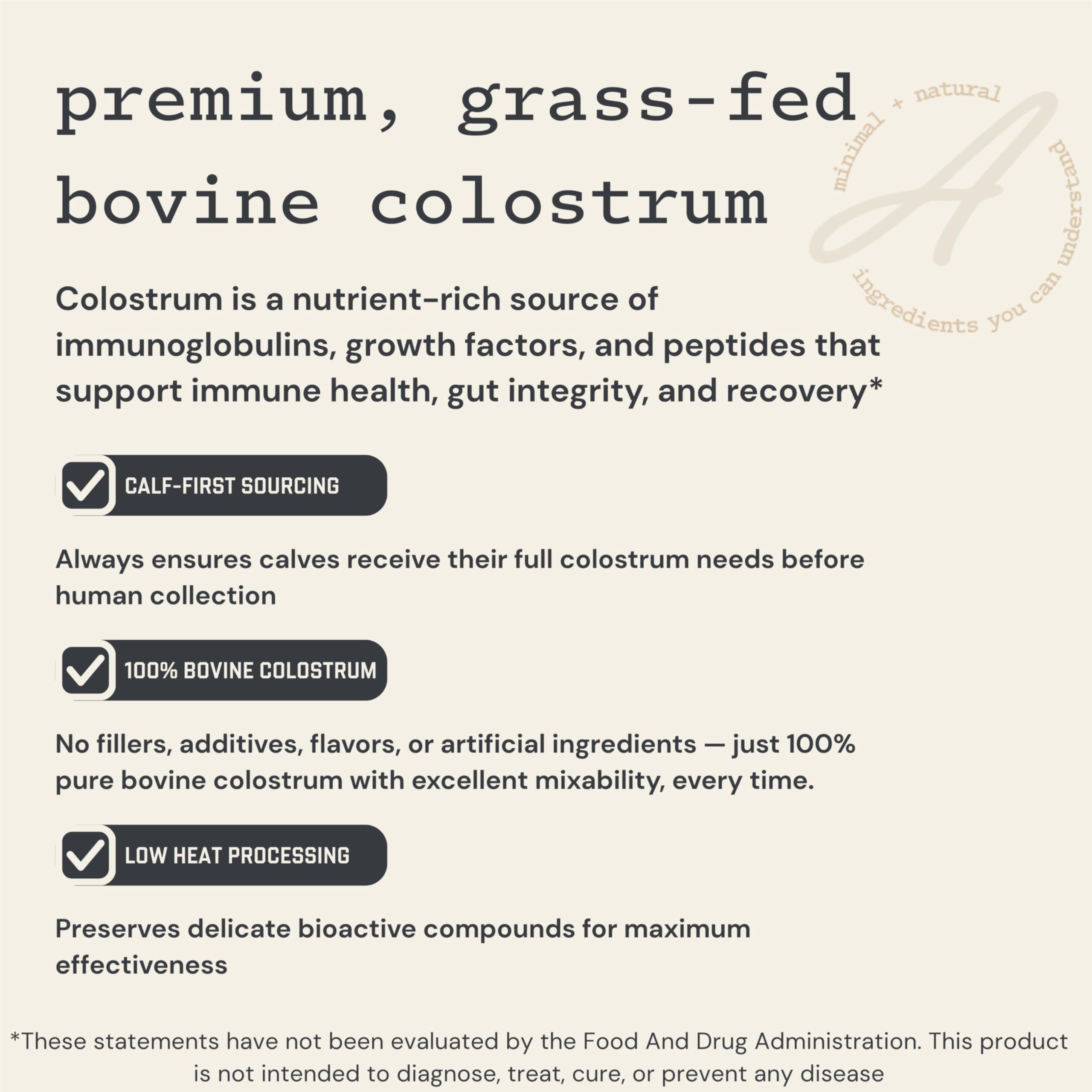 Anea Nutrition Colostrum Unflavored packaging emphasizes clean, calf-first sourcing.