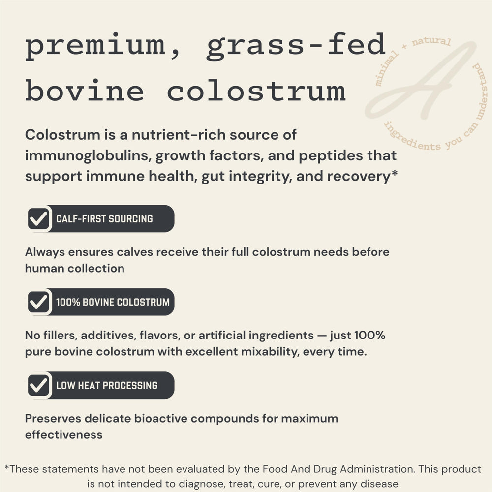 Anea Nutrition Colostrum Unflavored packaging emphasizes clean, calf-first sourcing.
