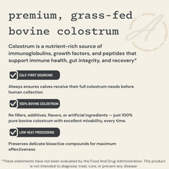 Anea Nutrition Colostrum Unflavored packaging emphasizes clean, calf-first sourcing.