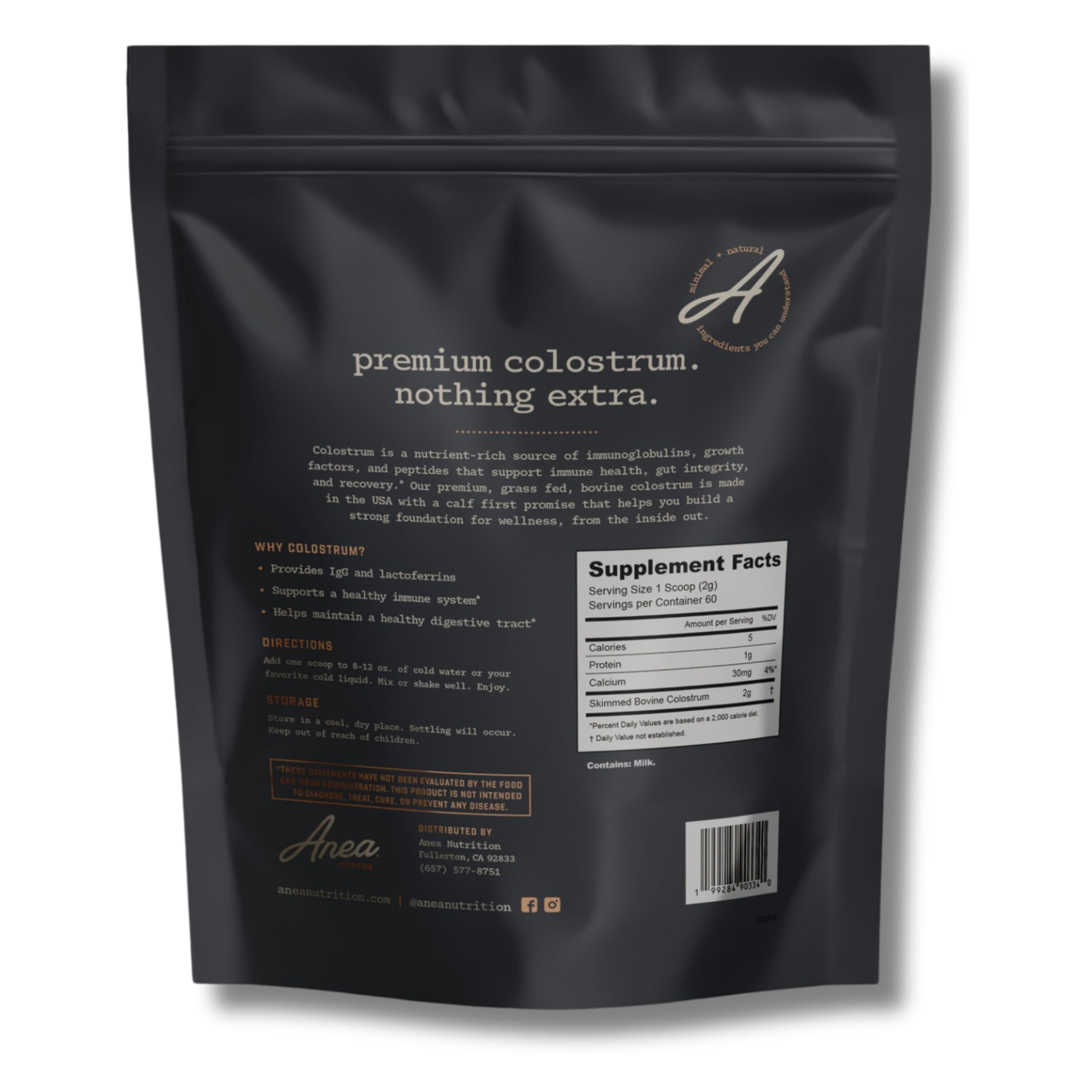 Anea Nutrition Colostrum Unflavored scoop ready for easy daily dosing.