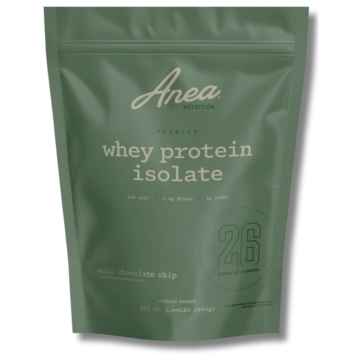 Anea Whey Protein Isolate Mint Chocolate Chip scoop boosts post-workout recovery with clean protein