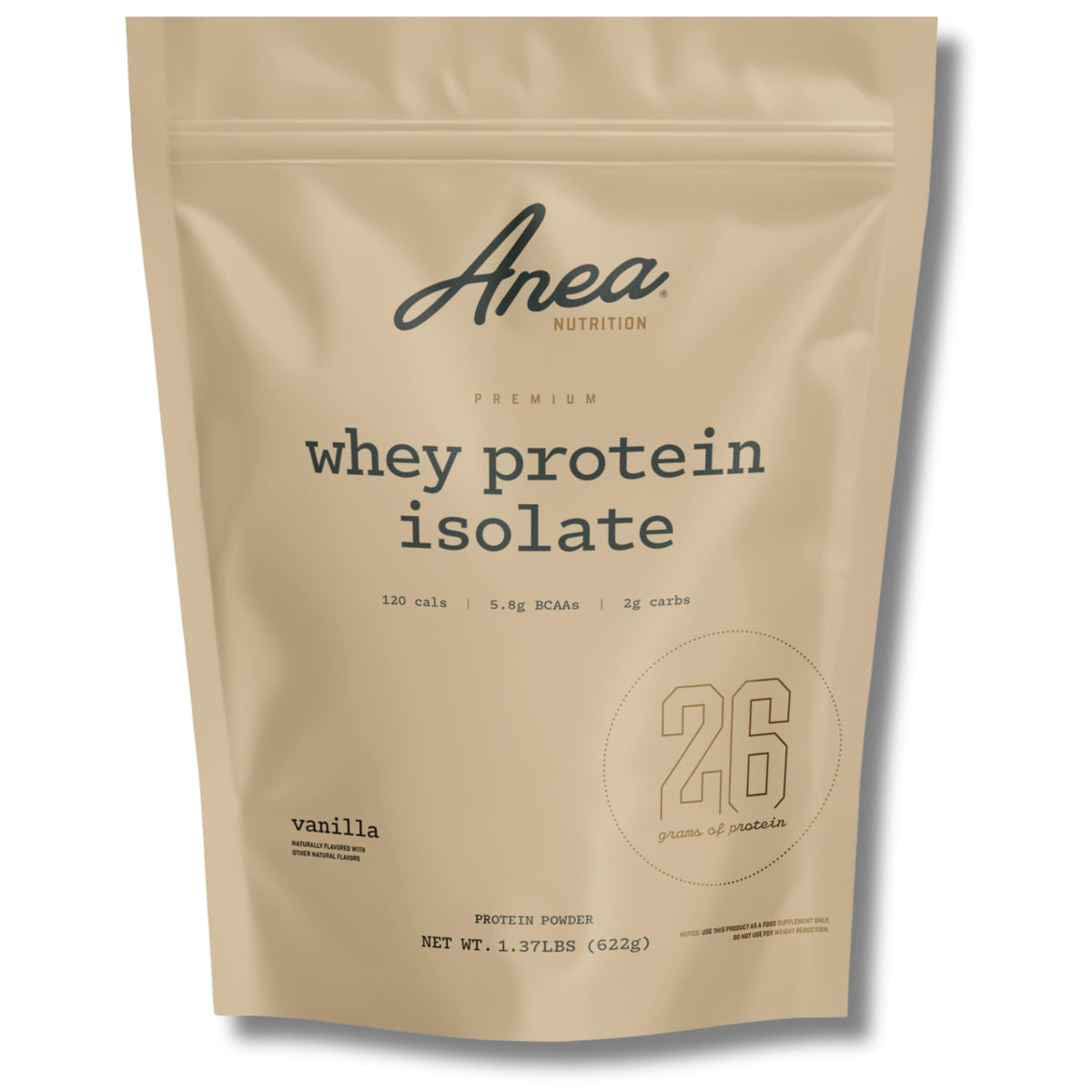 Anea Whey Protein Isolate Vanilla canister ready for daily use and clean nutrition.