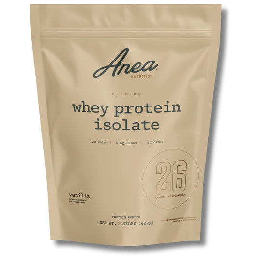 Anea Whey Protein Isolate Vanilla canister ready for daily use and clean nutrition.