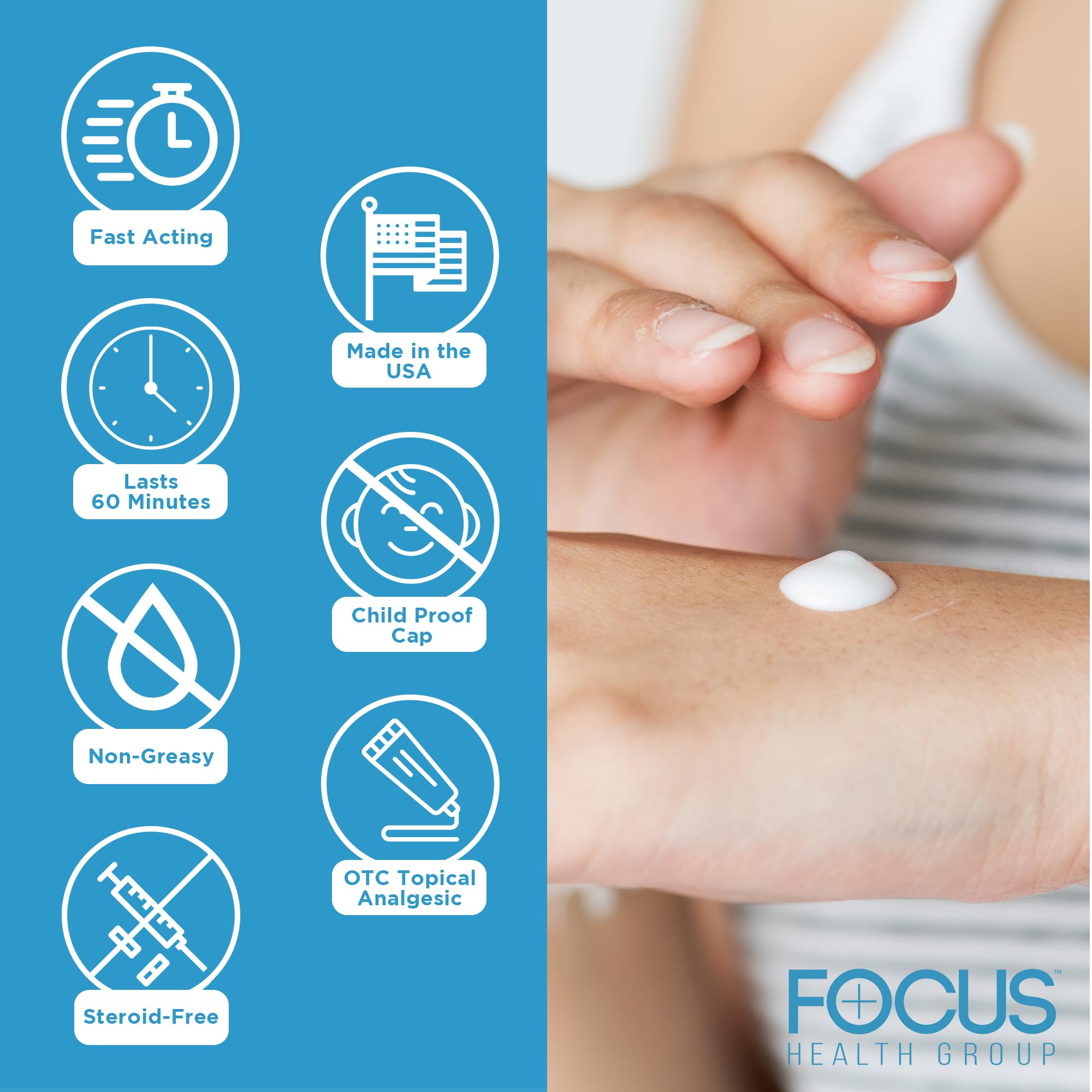 Applying AneCream Focus Health to the skin for quick numbing relief.