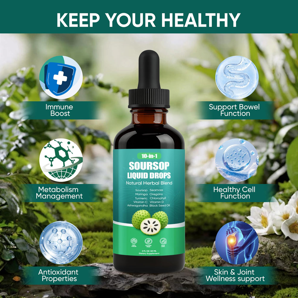 ANEFOSE Soursop Drops sea-moss blend supports mineral balance in digestion.
