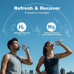 ANEVYRAQ tablets dissolving in water for quick, clean hydrogen hydration.