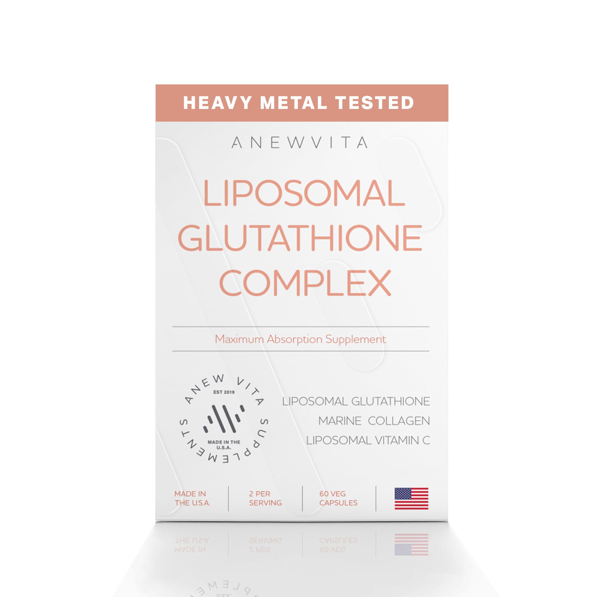 Anew Vita Liposomal Glutathione bottle front view supports radiant skin and easy daily dosing.
