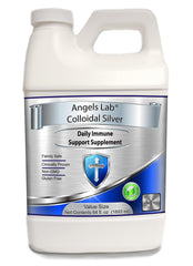 Angels Lab Colloidal Silver bottle with clear liquid for daily use and absorption.