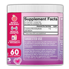 Front view of Better Booty unflavored creatine bottle for daily use