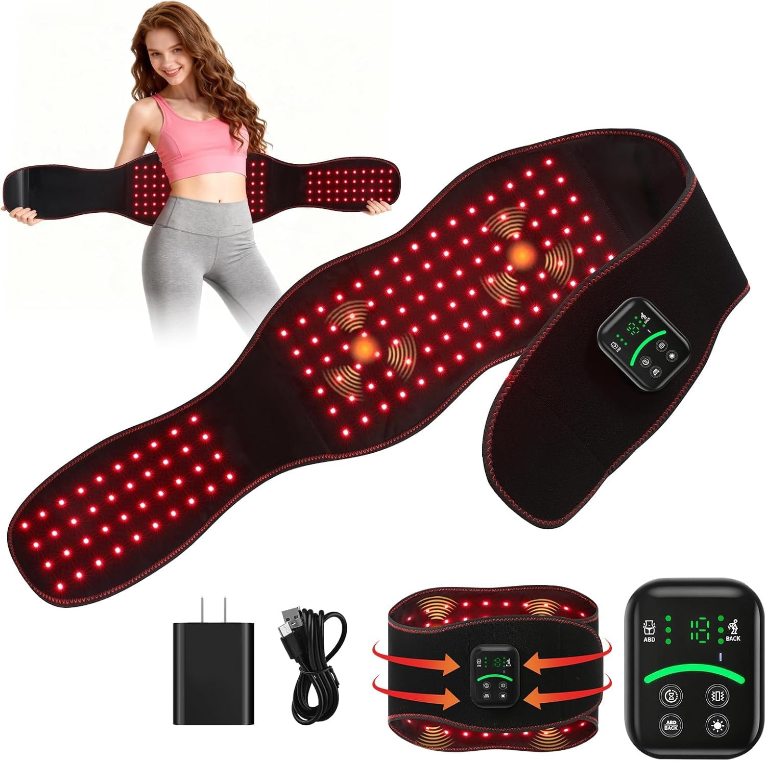 ANHOM red light therapy belt back view for targeted back relaxation.