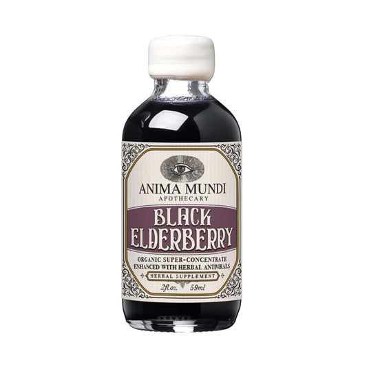 Anima Mundi Apothecary black elderberry syrup bottle for daily immune support.