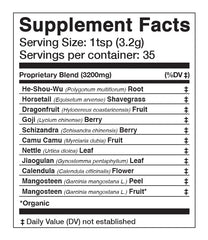 Anima Mundi Apothecary Superfruit Bliss nutrition label detail for informed use.