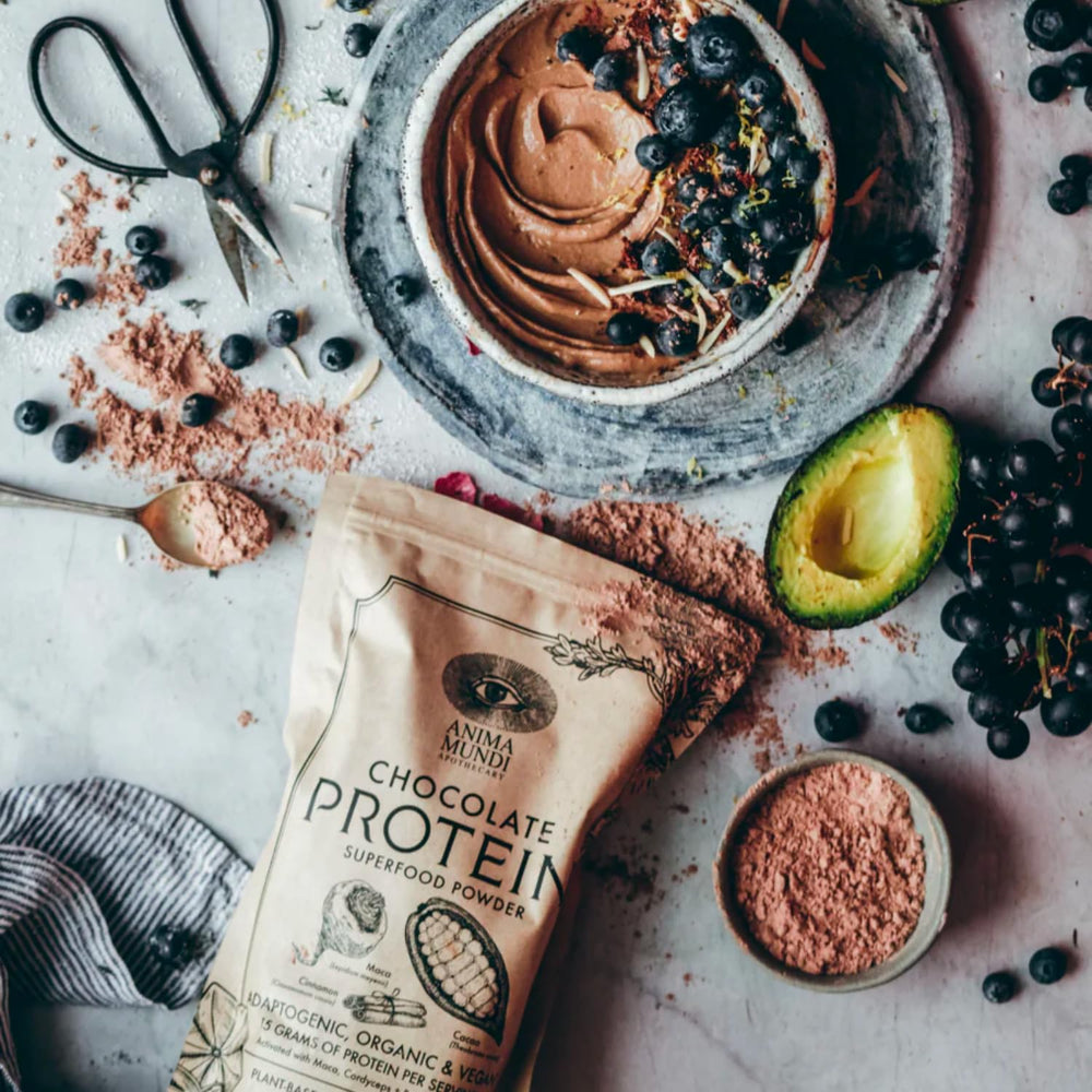 Anima Mundi Apothecary baking with chocolate protein powder.