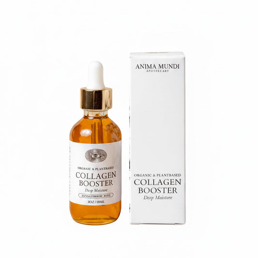 Anima Mundi Collagen Booster Oil bottle with rose petals for hydrated skin