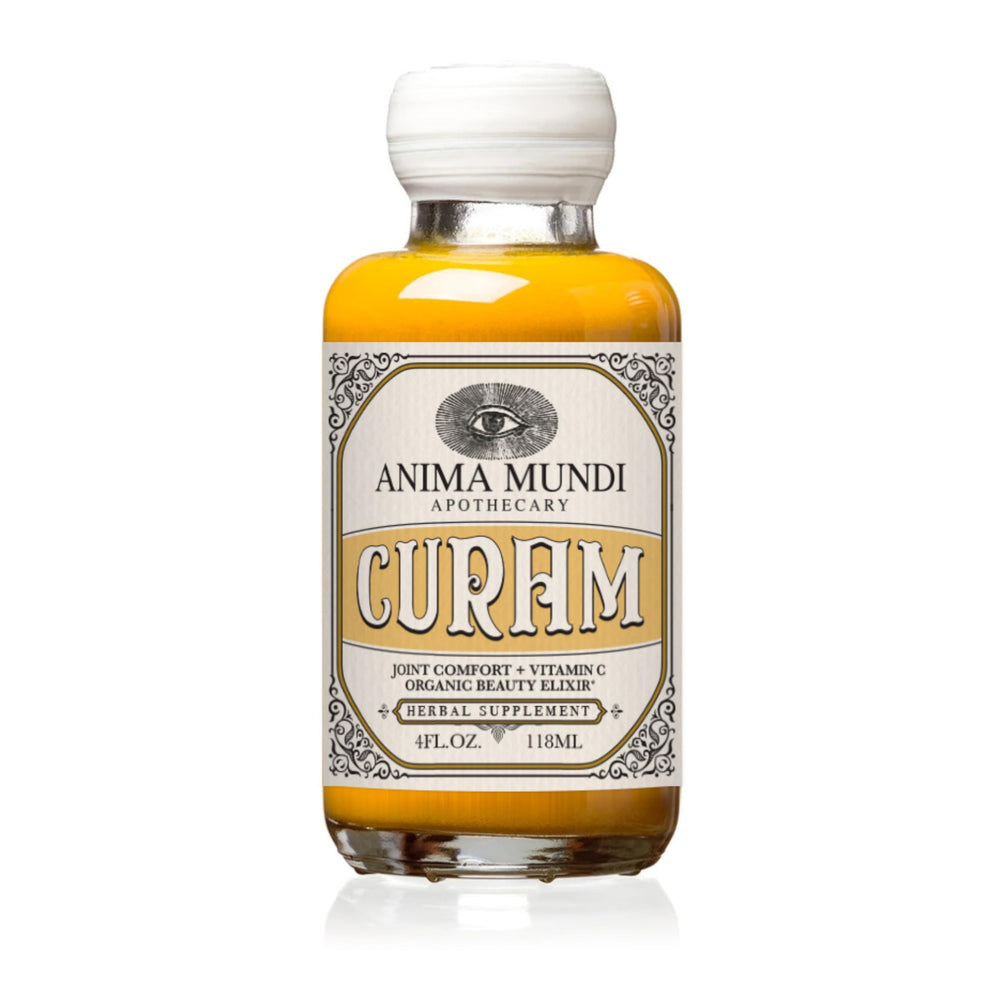 Anima Mundi Curam elixir bottle poured for a morning tea ritual