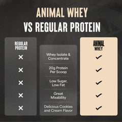 Animal 100% Whey chocolate powder provides rich taste for post-workout snack.