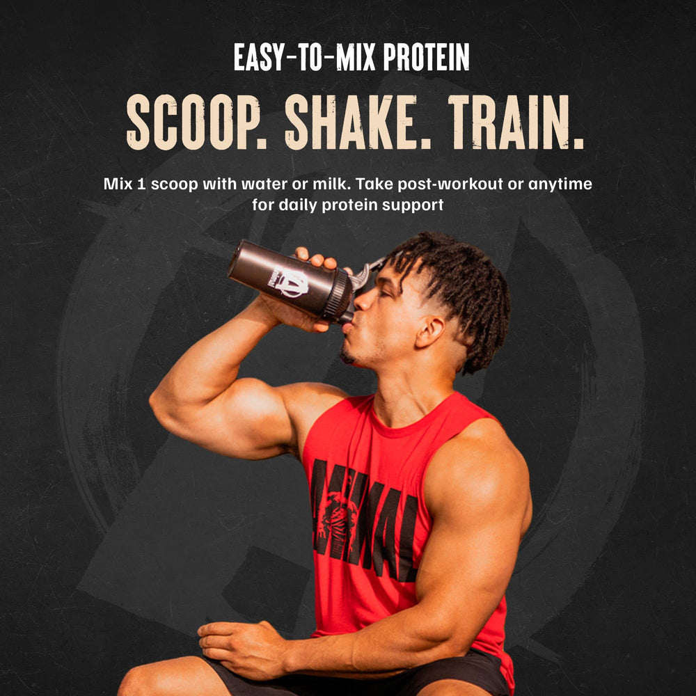 Animal 100% Whey mixing-water image suggests creamy texture when blended.
