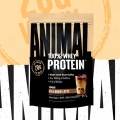 Cold brew latte made with Animal 100% Whey, on-the-go protein.