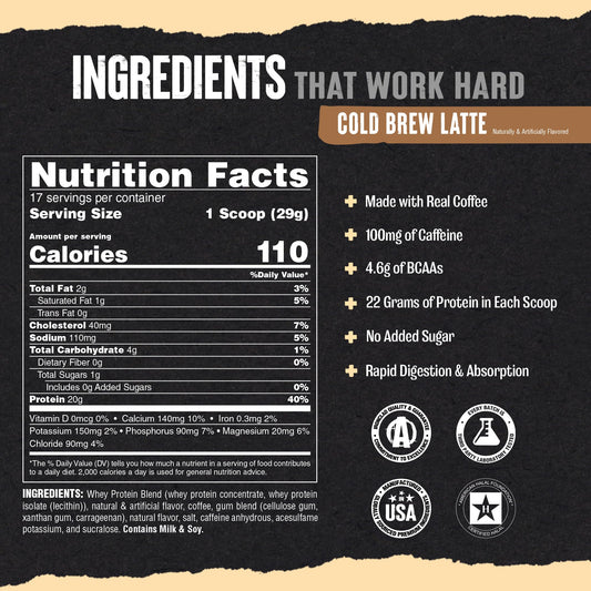 Animal 100% Whey powder poured into a glass for a quick protein boost.