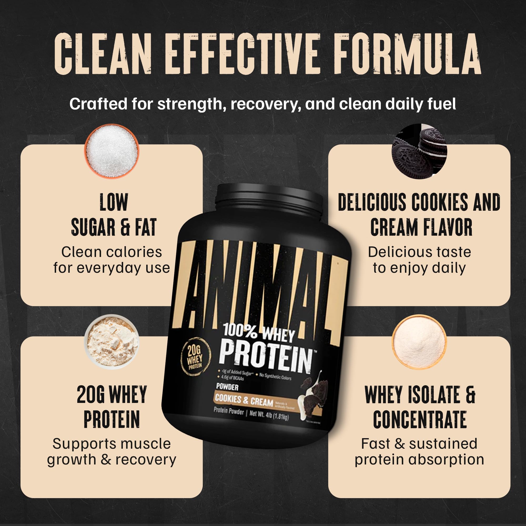 Animal 100% Whey vanilla powder offers versatile breakfast option.