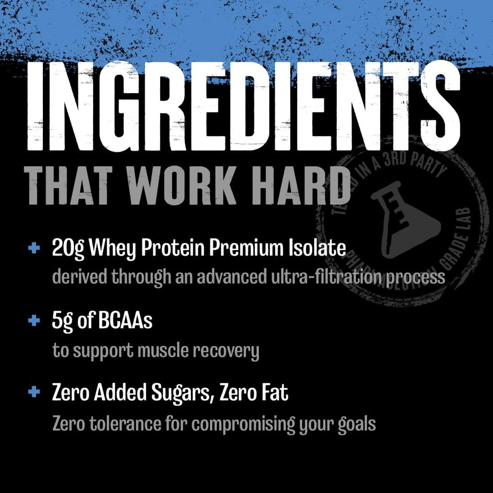 Container of Animal Clear Whey Isolate in Blueberry Acai flavor with clear labeling.