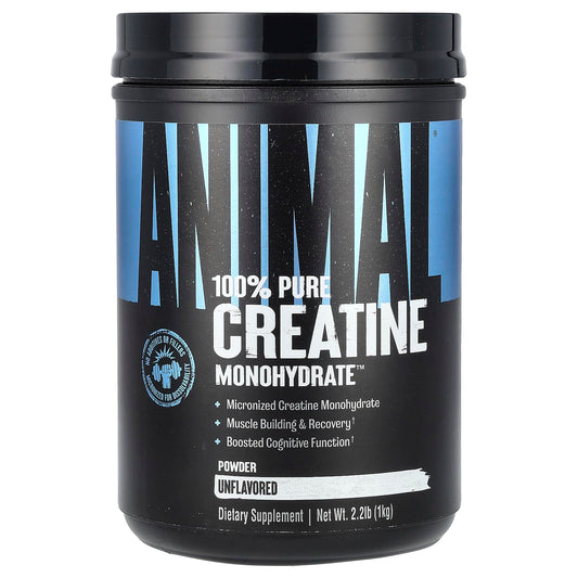 Animal Creatine Micronized powder jar, unflavored, ready for workouts.