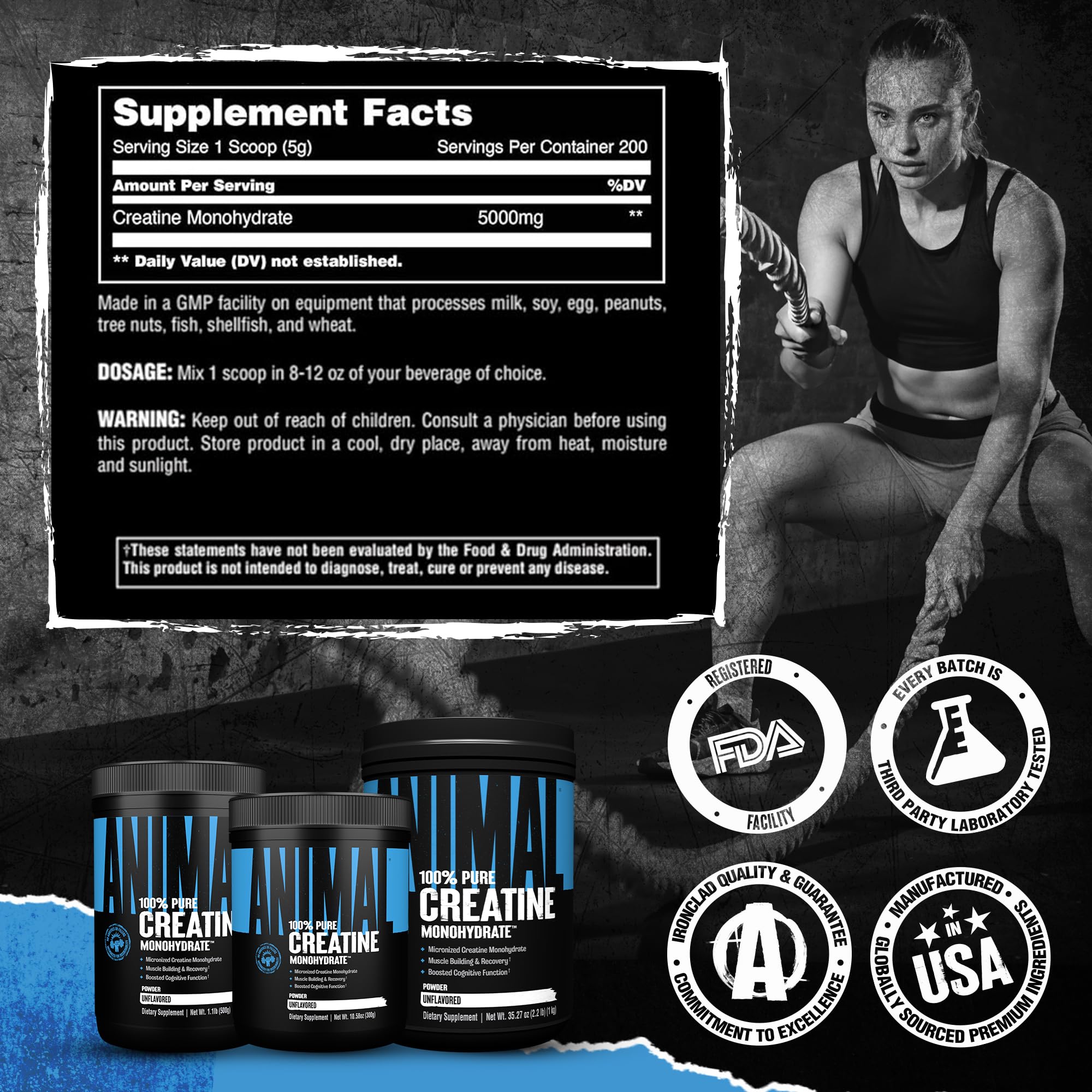 Animal Creatine Monohydrate powder at athlete pre-workout routine.