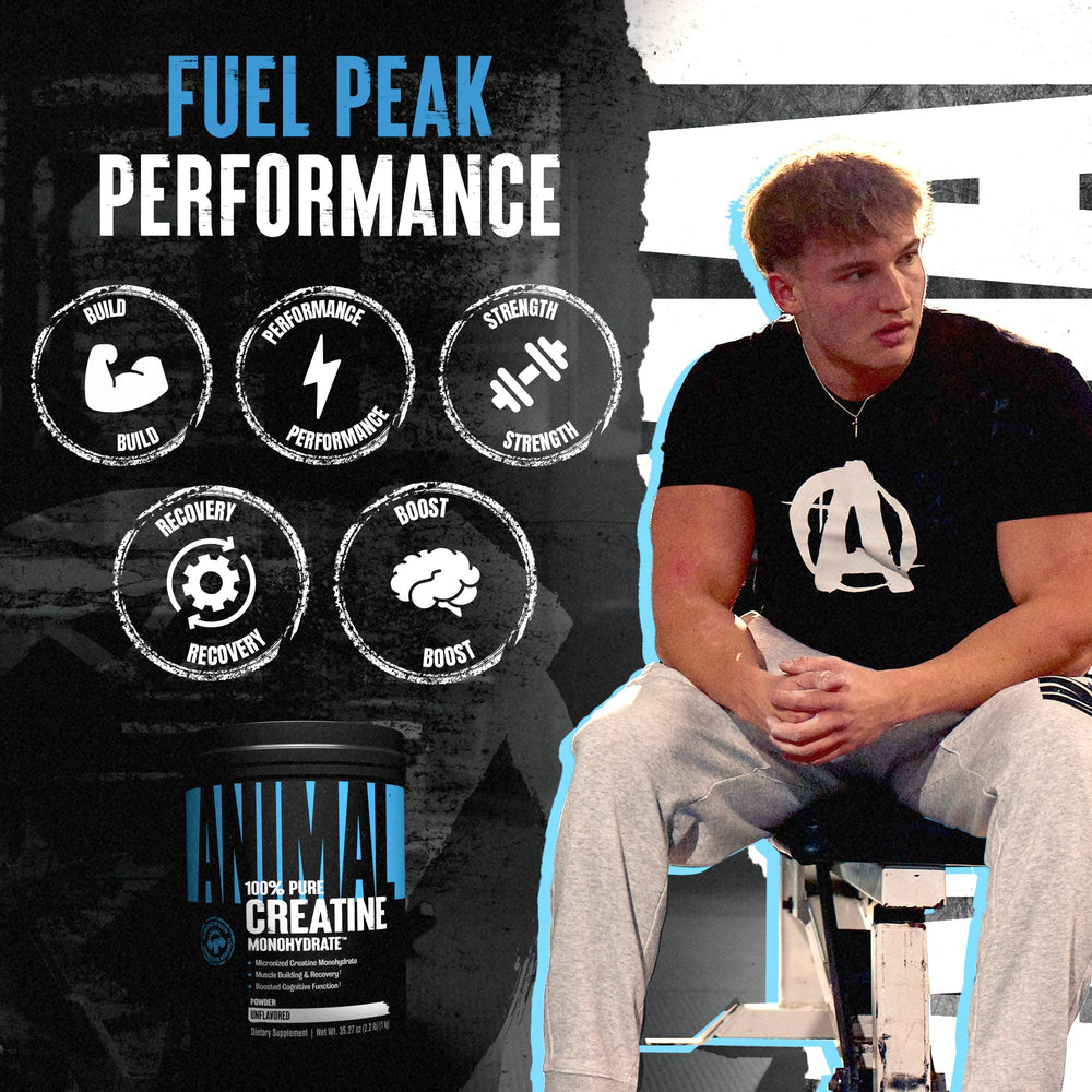 Animal Creatine Monohydrate powder being mixed in a glass shaker after workouts.