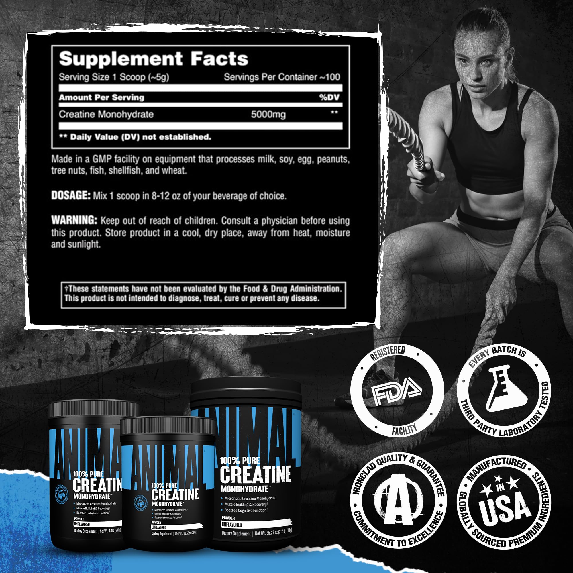 Close-up of the fine micronized texture of Animal Creatine Monohydrate