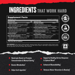Animal Cuts ingredients panel highlights 17 components supporting metabolism and focus.