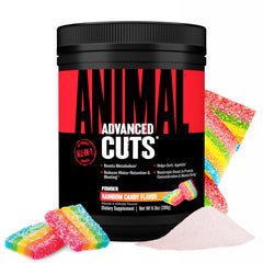 Animal Cuts Rainbow Candy bottle front highlighting metabolism support and energy benefits.