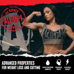 Animal Cuts scoop with powder demonstrates convenient daily use for fat oxidation.