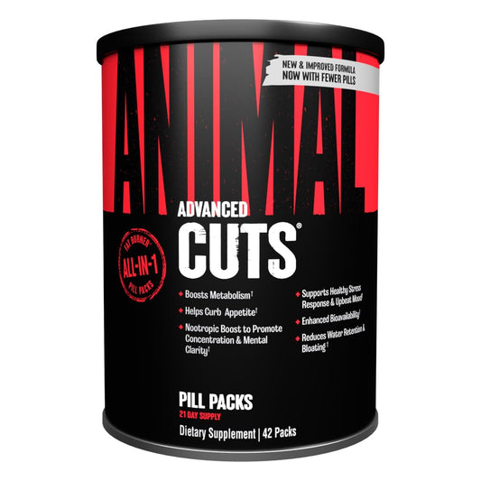 Animal Cuts thermogenic packs support focused fat burning and energy for workouts.