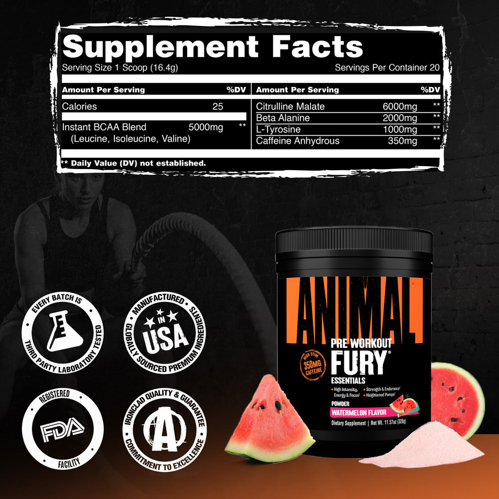 Animal Fury 20 servings packaging on display for long-lasting training support.