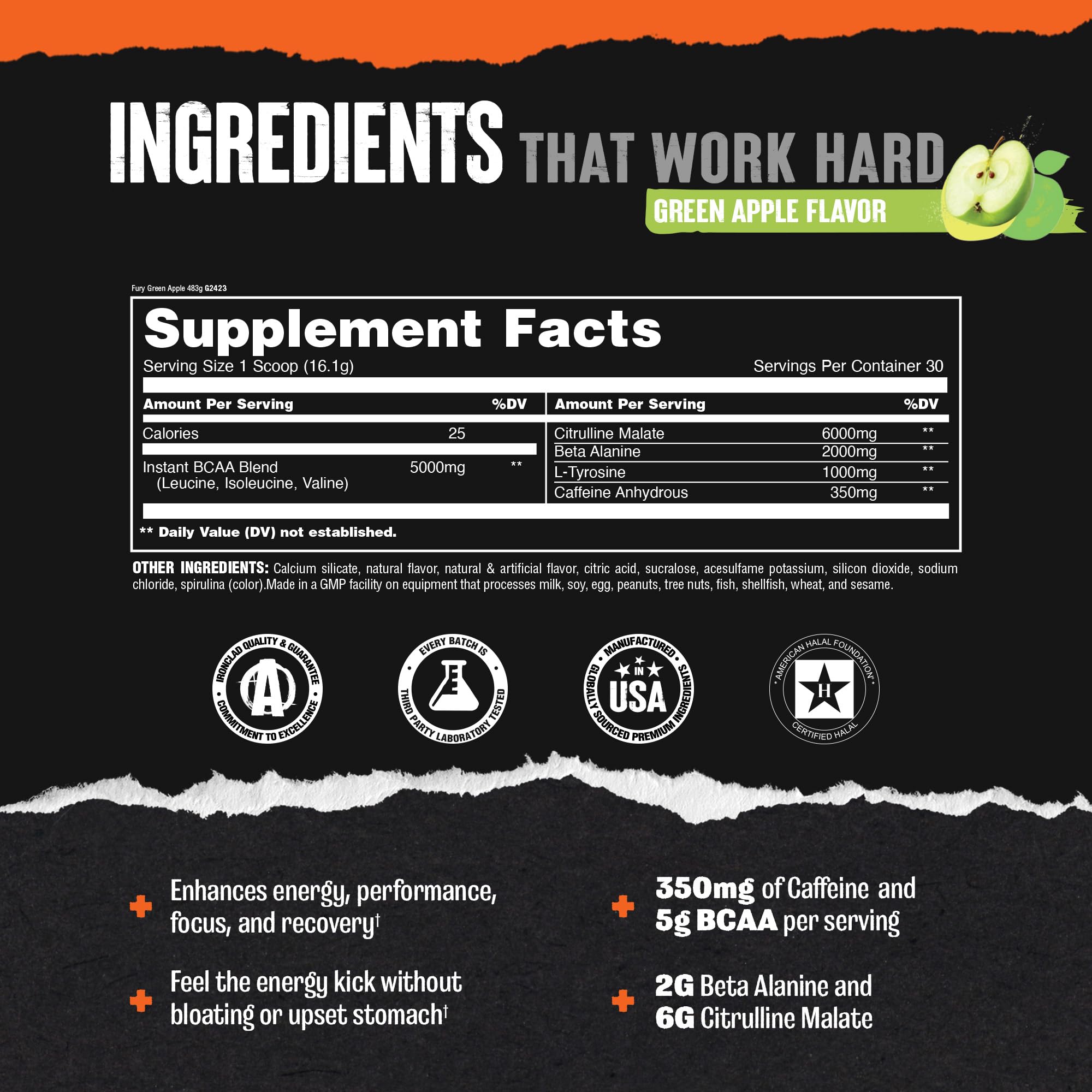 Caffeine boost from Animal Fury pre-workout supporting quick energy for workouts.