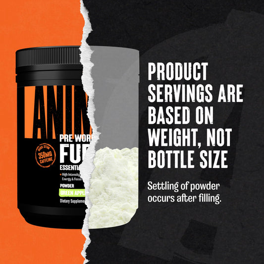 Glass of Animal Fury Green Apple pre-workout ready for a workout session.