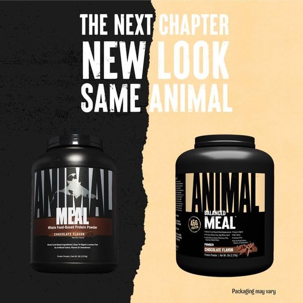 Animal Meal chocolate shake with scoop highlights 46g protein per serving