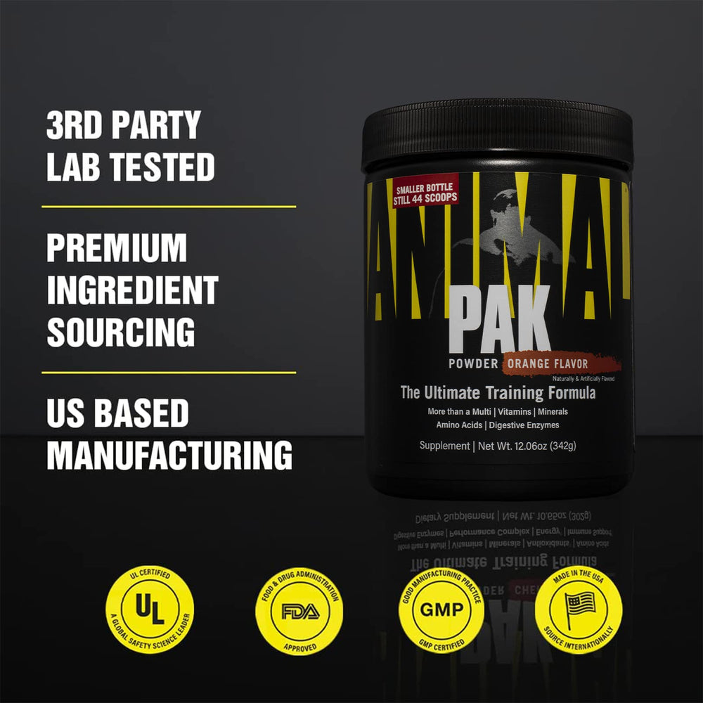 Animal Pak powder dissolves easily in water for quick nutrition.