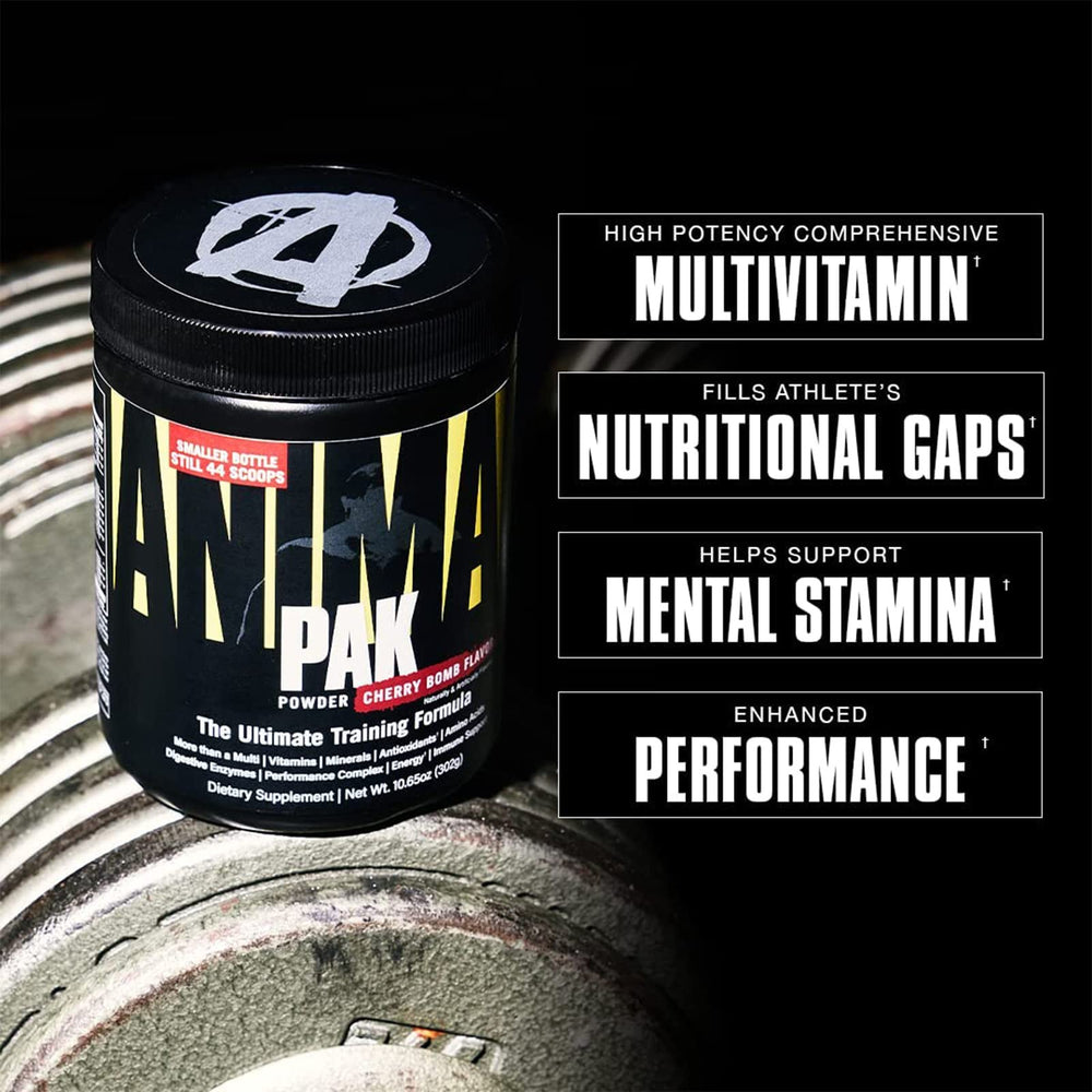 Animal Pak powder in a shaker glass after mixing.